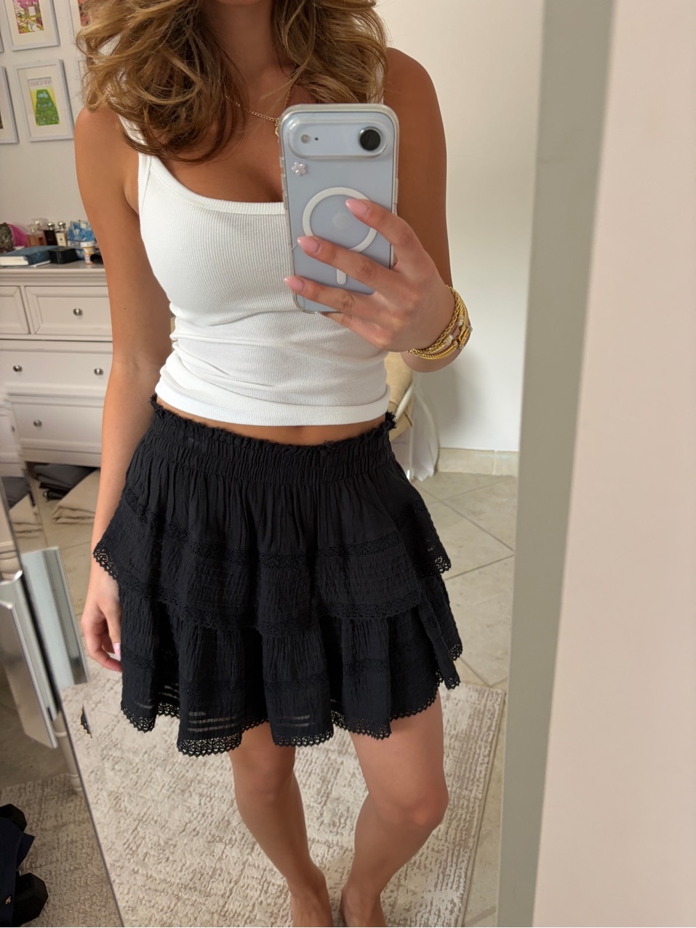 aerie Black Tiered Smocked Mini Skirt
